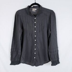 Faherty Peasant Blouse Button-Up Womens L Willa Top Gray Romantic Bohemian
